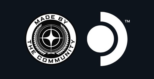 Black and white Star Citizen Made by community logo and the Steam Deck logo.