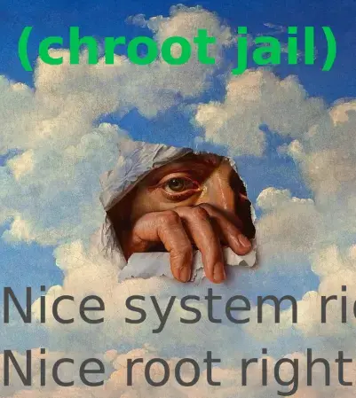 painting of the sky, a hand tears through the paper sky and an eye looks through